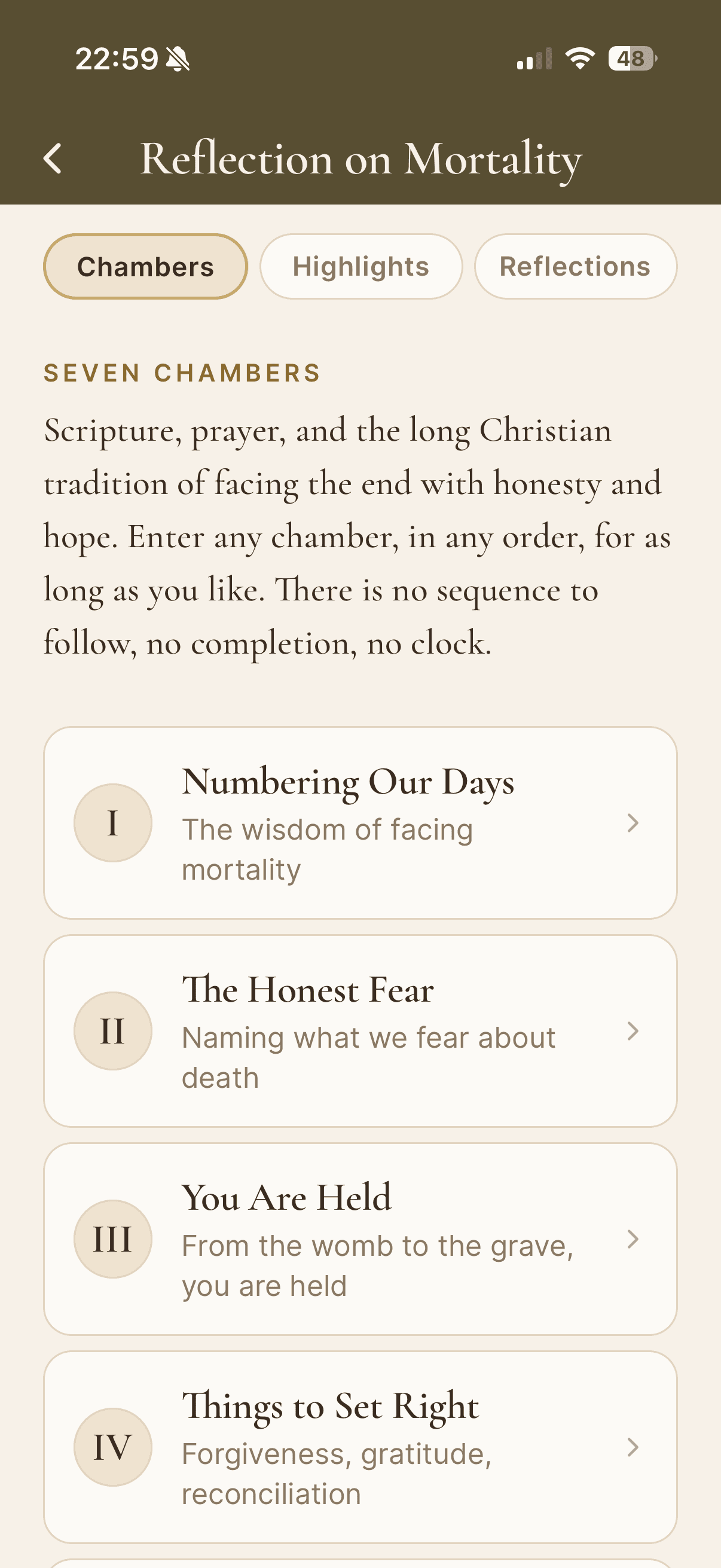 Reflection on Mortality — Seven Chambers