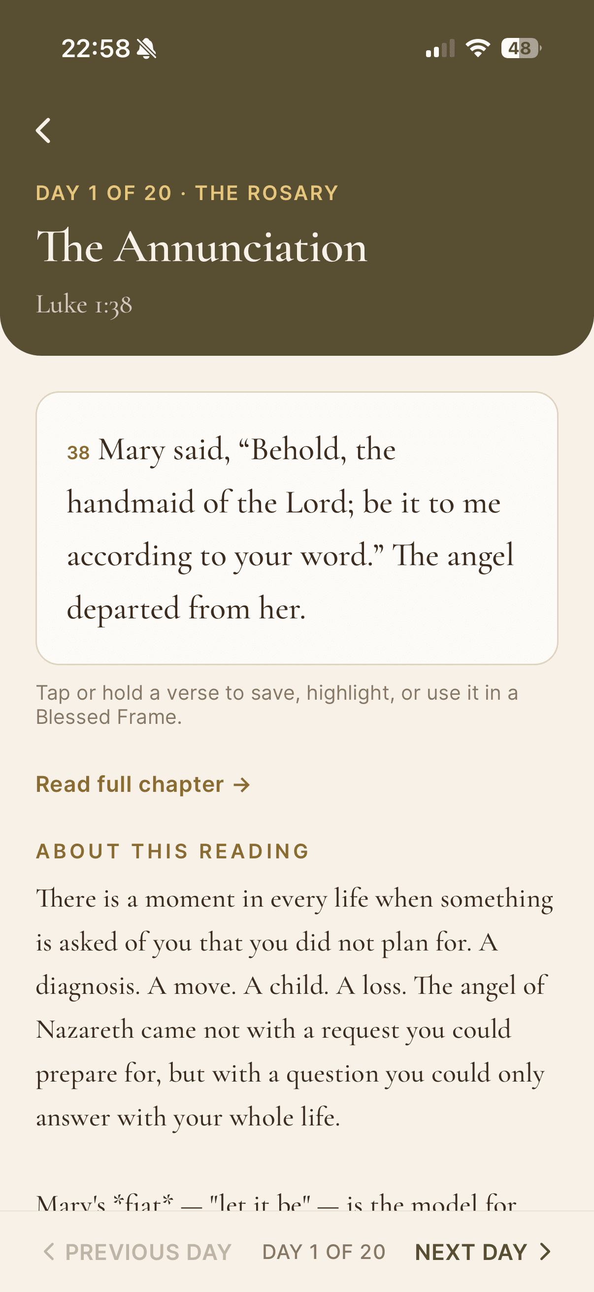 Reading Plans — The Rosary, Eucharistic Adoration, Advent