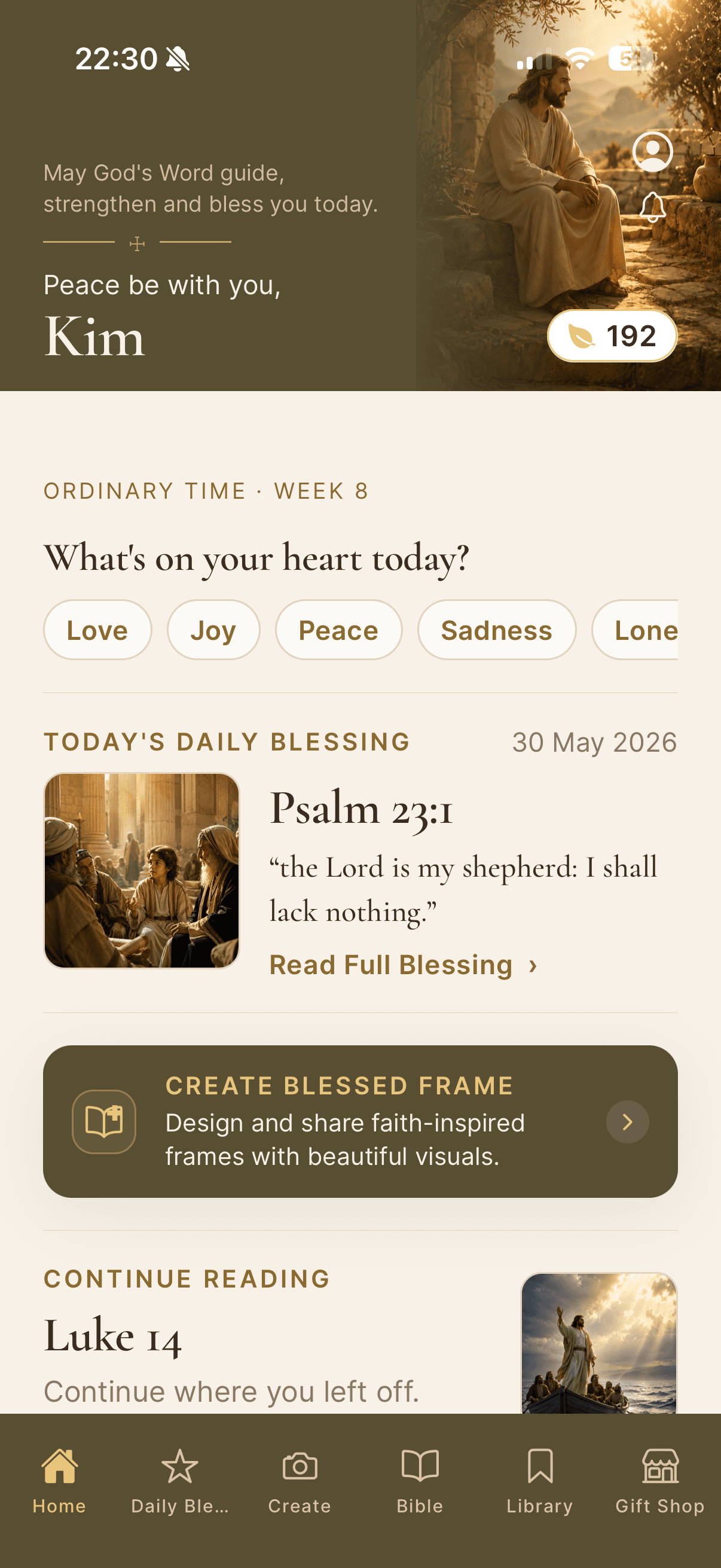 Blessed Frames — Home screen