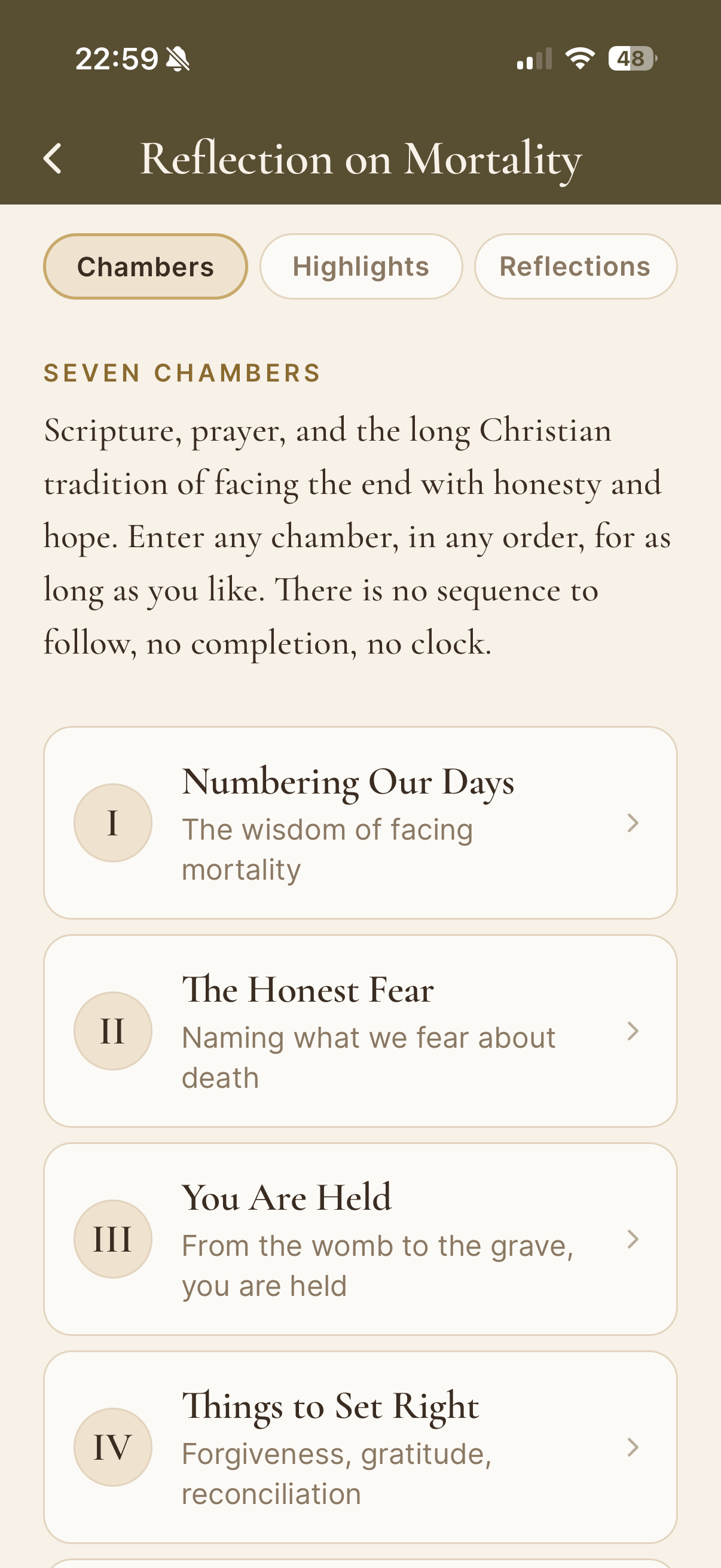 Reflection on Mortality — Seven Chambers